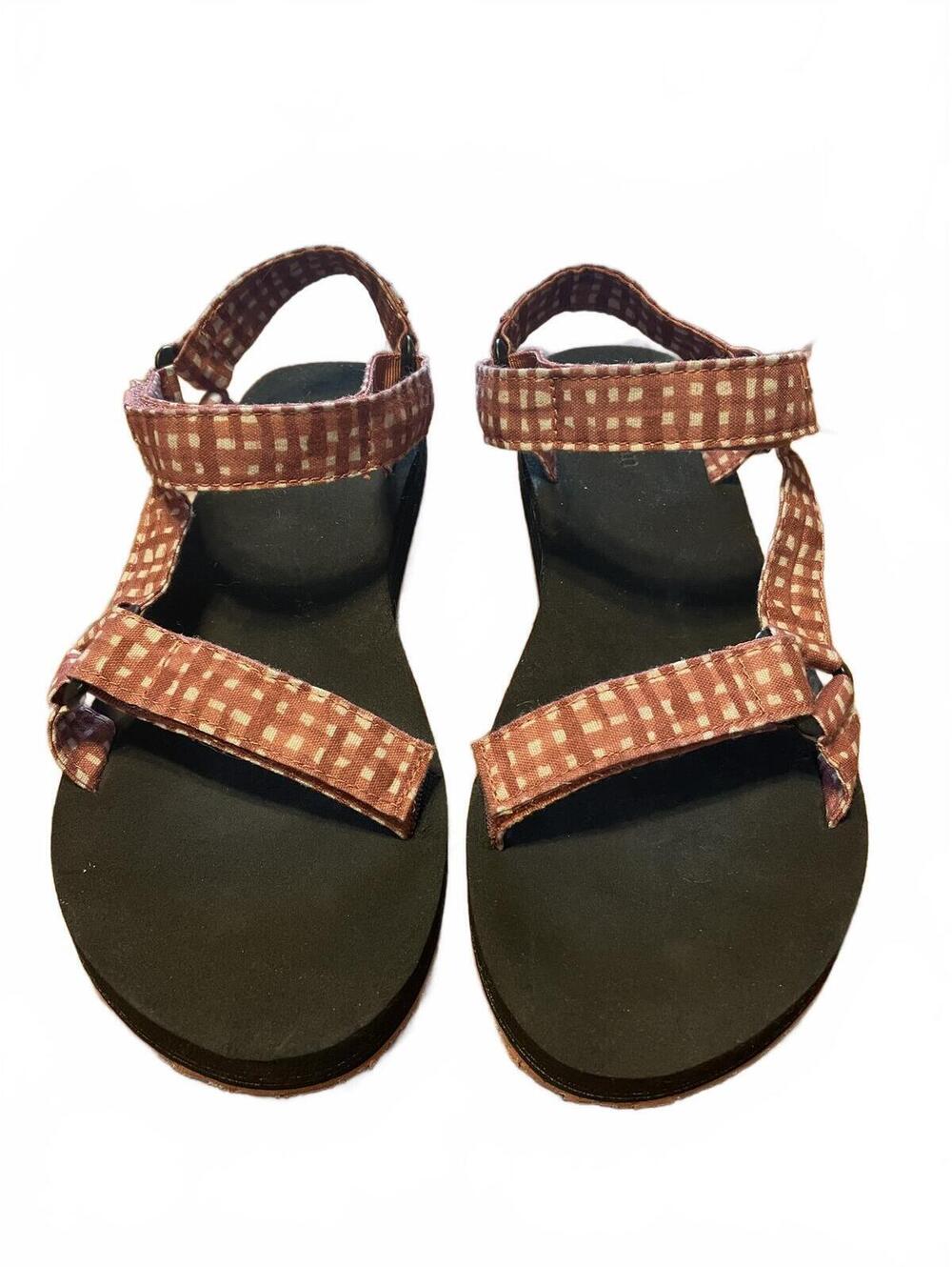 L.L. Bean Mineral Red Gingham Velcro Strap Sandal Size 9 Medium